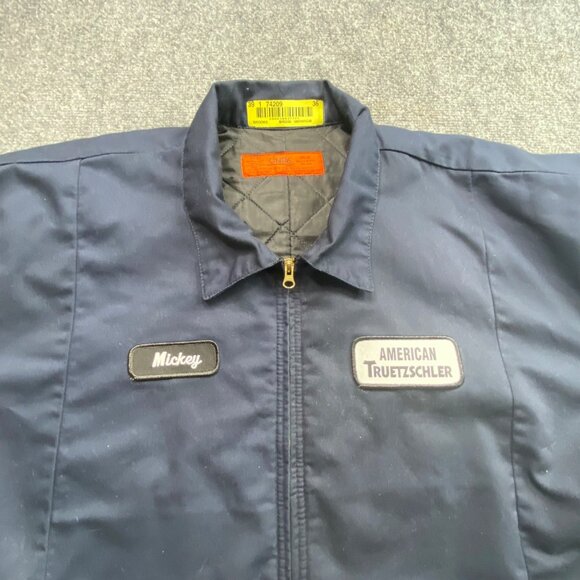 VTG Cintas Work Jacket Mens 2XL‎ Navy Mickey American Truetzschler Patch Quilted - Picture 2 of 14